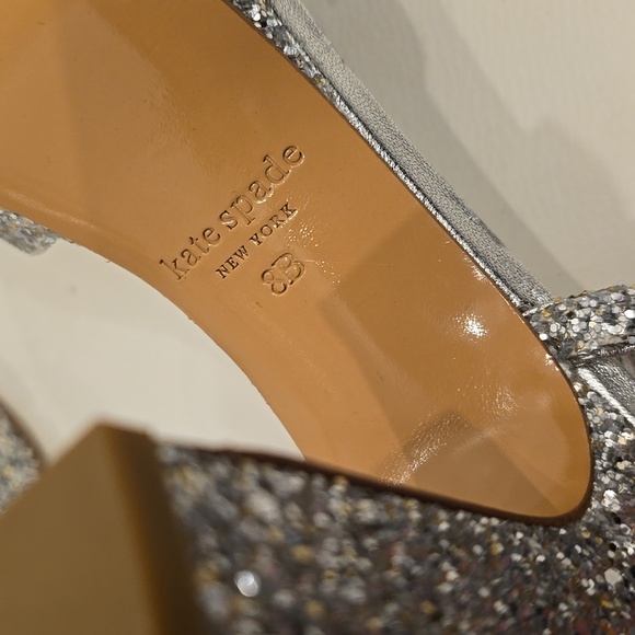 KATE Spade Glitter Miya Silver Cinderella 8 Sandals Heels Rhinestone Shoes NEW - Picture 7 of 13